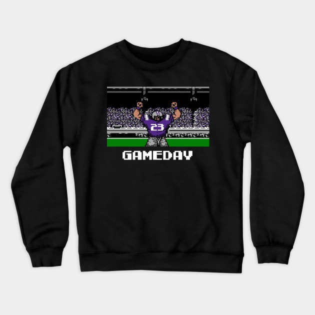 Purple and Gray Football Gameday Retro 8 Bit Linebacker Crewneck Sweatshirt by SLAG_Creative